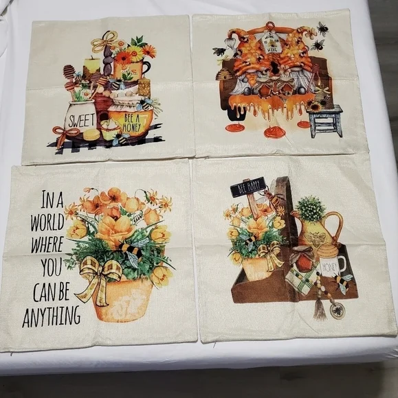 4 Pcs Fall Autumn Summer Thanksgiving Decorative Pillow Cover Case 18"X18" - Picture 3 of 9